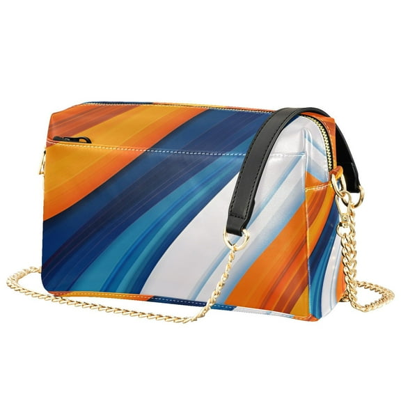 FORMRS Women Crossbody Purse with Chain Strap Vegan Leather Shoulder Handbag, Orange Abstract Wavy