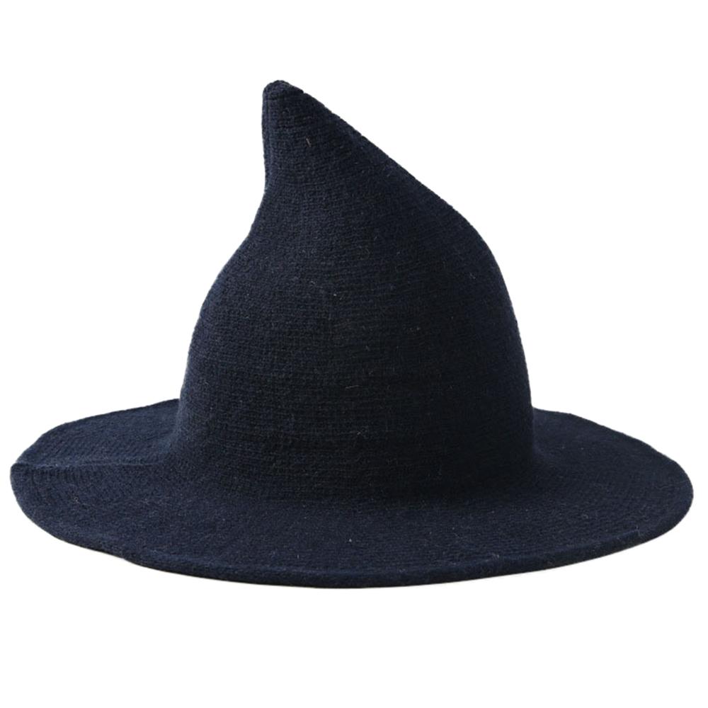 Halloween Witch Hat Knit Wide-Brimmed Cap Foldable Fashion Party Costume Soft Black Witch Hat 