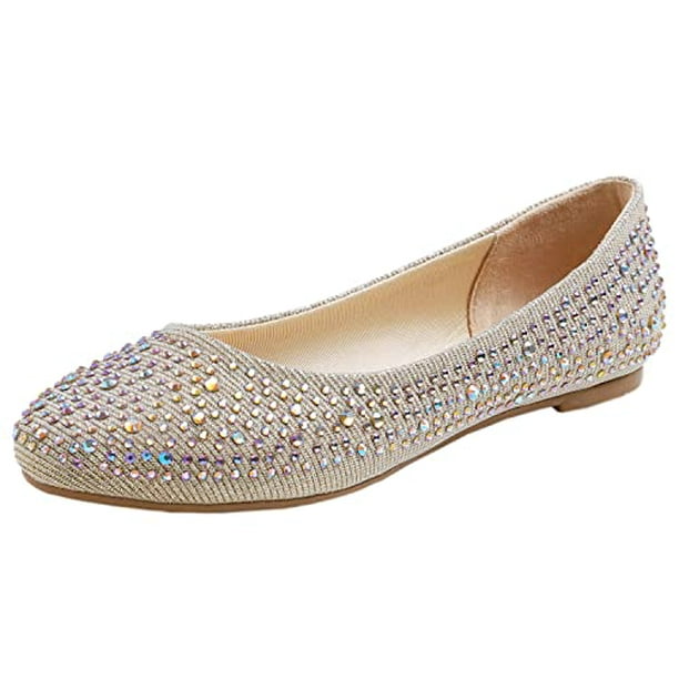 Feversole Women's Rhinestone Flat Shoes Sparkly Embellished Party