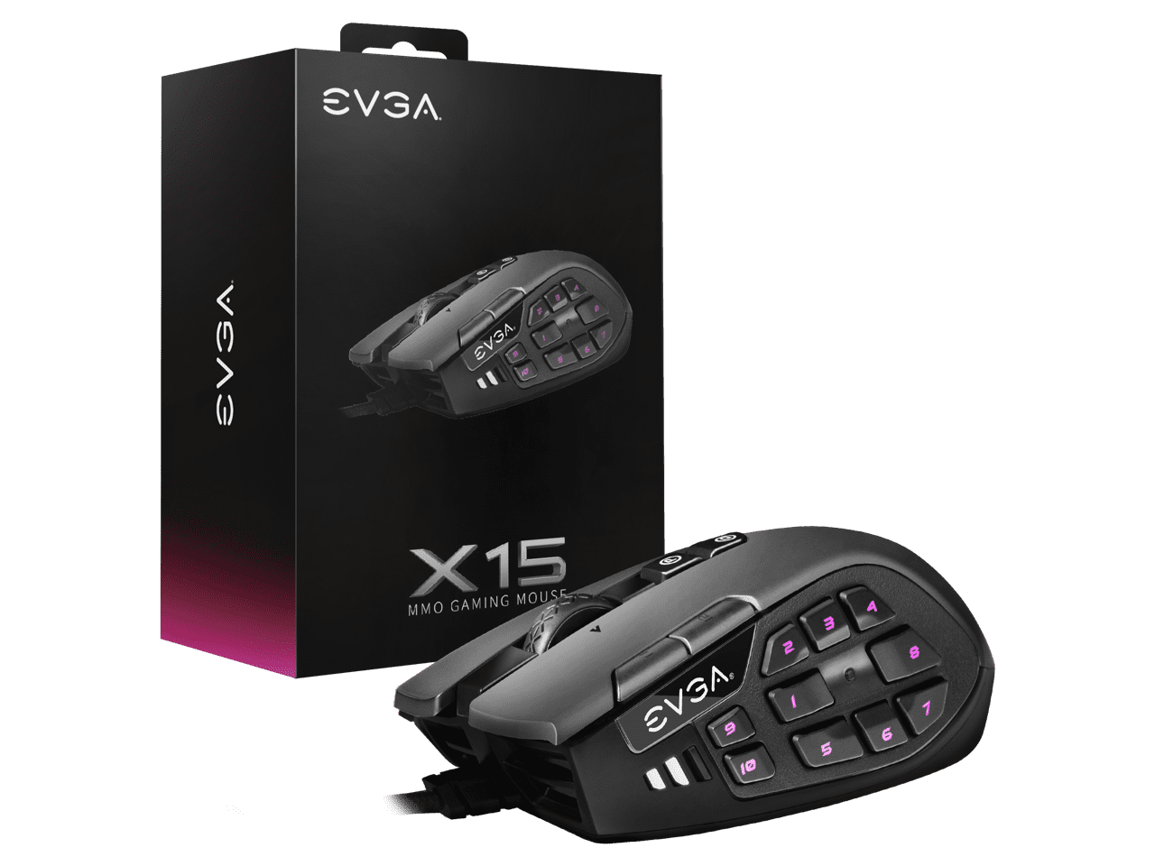 EVGA X15 MMO Gaming Mouse, 8k, Wired, Black, Customizable, 16,000
