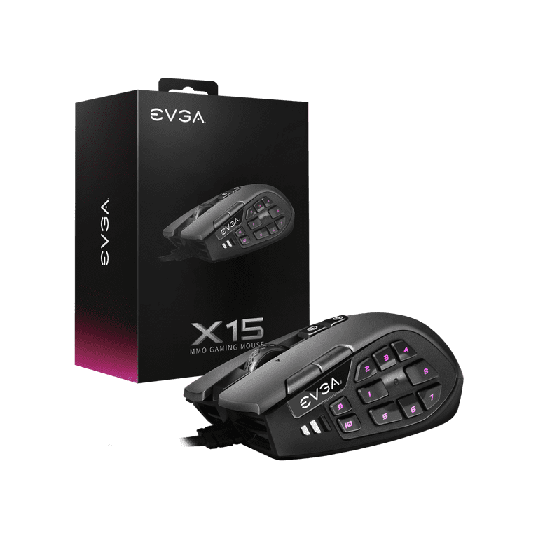 EVGA X15 MMO Gaming Mouse, 8k, Wired, Black, Customizable, 16,000