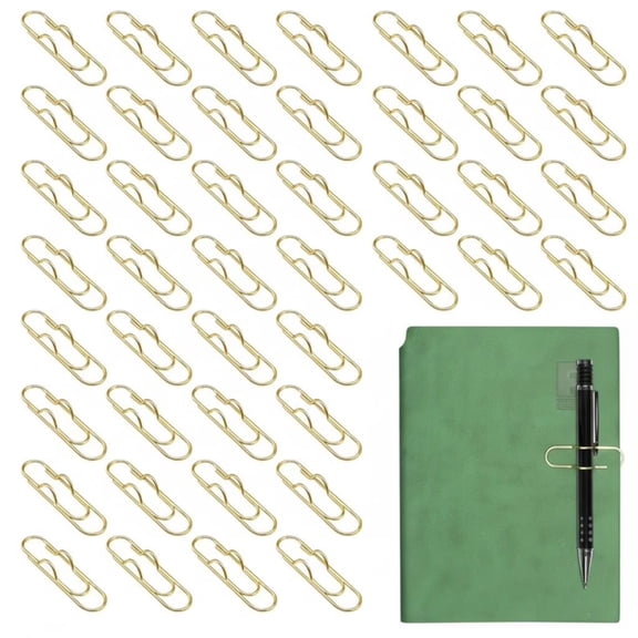 40 Pack Gold Metal Pen Clips, Multi-Function Paper Clip Pen Holders for Notebooks, Journals & Office Stationery