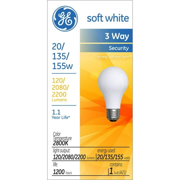 General Electric Soft White Security 3-way 20/135/155 Watts A21 Bulb