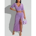 thumbnail image 3 of Half Sleeve V Neck Crop Top High Slit Skirt, 3 of 9