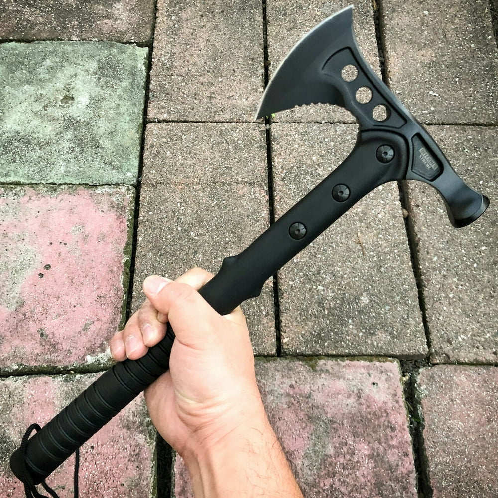 15" Axe BLACK Hatchet Tomahawk Hammer Pin Tactical Fixed Blade w Sheath