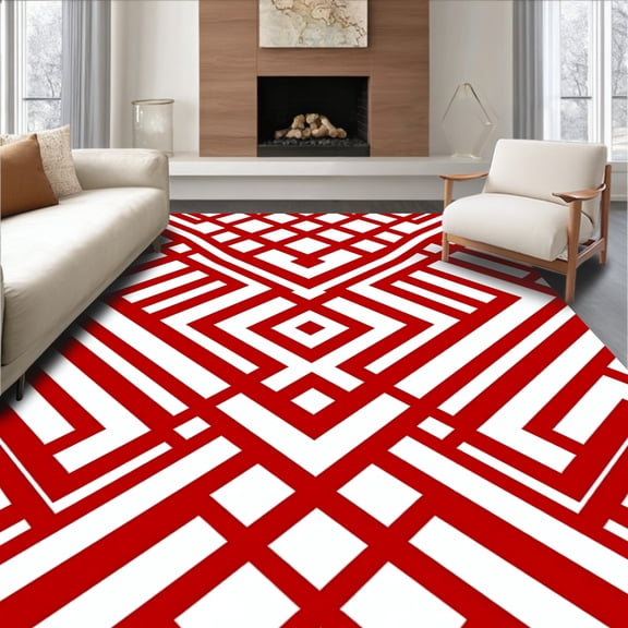 ODIKA 4'x6' Machine Washable Non-Slip Area Rug, Jolly Nordic Buffalo Lattice Hearth Accent High Traffic Rug, Red, 508402