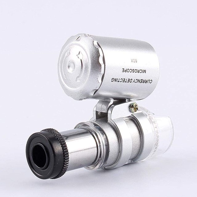 Mini microscopio de metal 60x Lupa de mano con luz LED UV para joyas Diamantes, piedras, monedas, sellos TUNC Sencillez