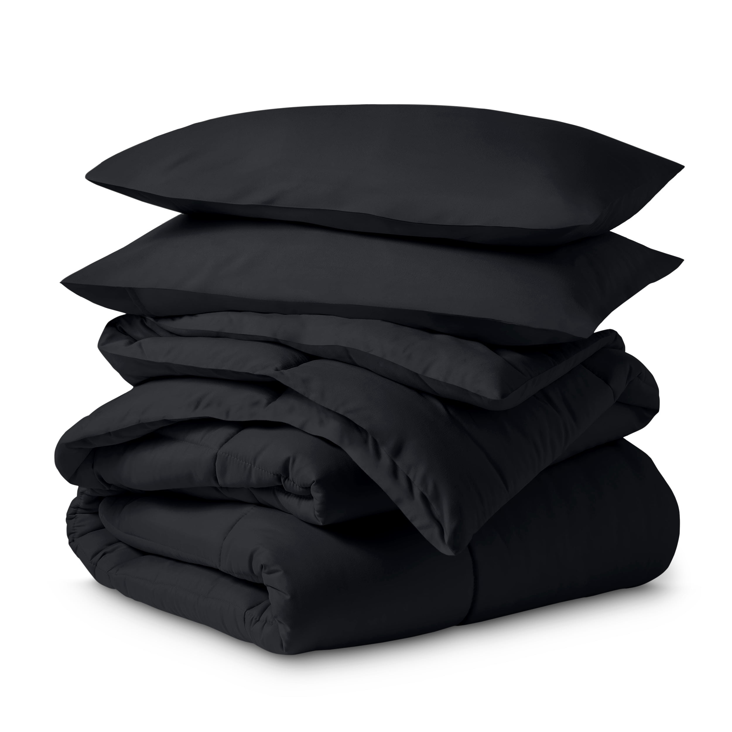 Ivy Union Comforter Set - Box Stitch - Easy Care Ultra-Soft Microfiber - All Season Warmth - Bedding Comforter - King - Black