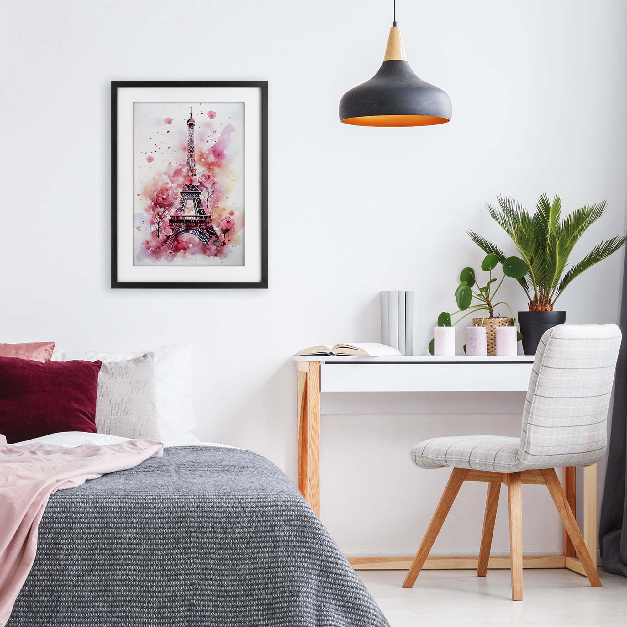 Stupell Industries Eiffel Tower In Roses Black Framed Print Under Glass, design by Creative Studio