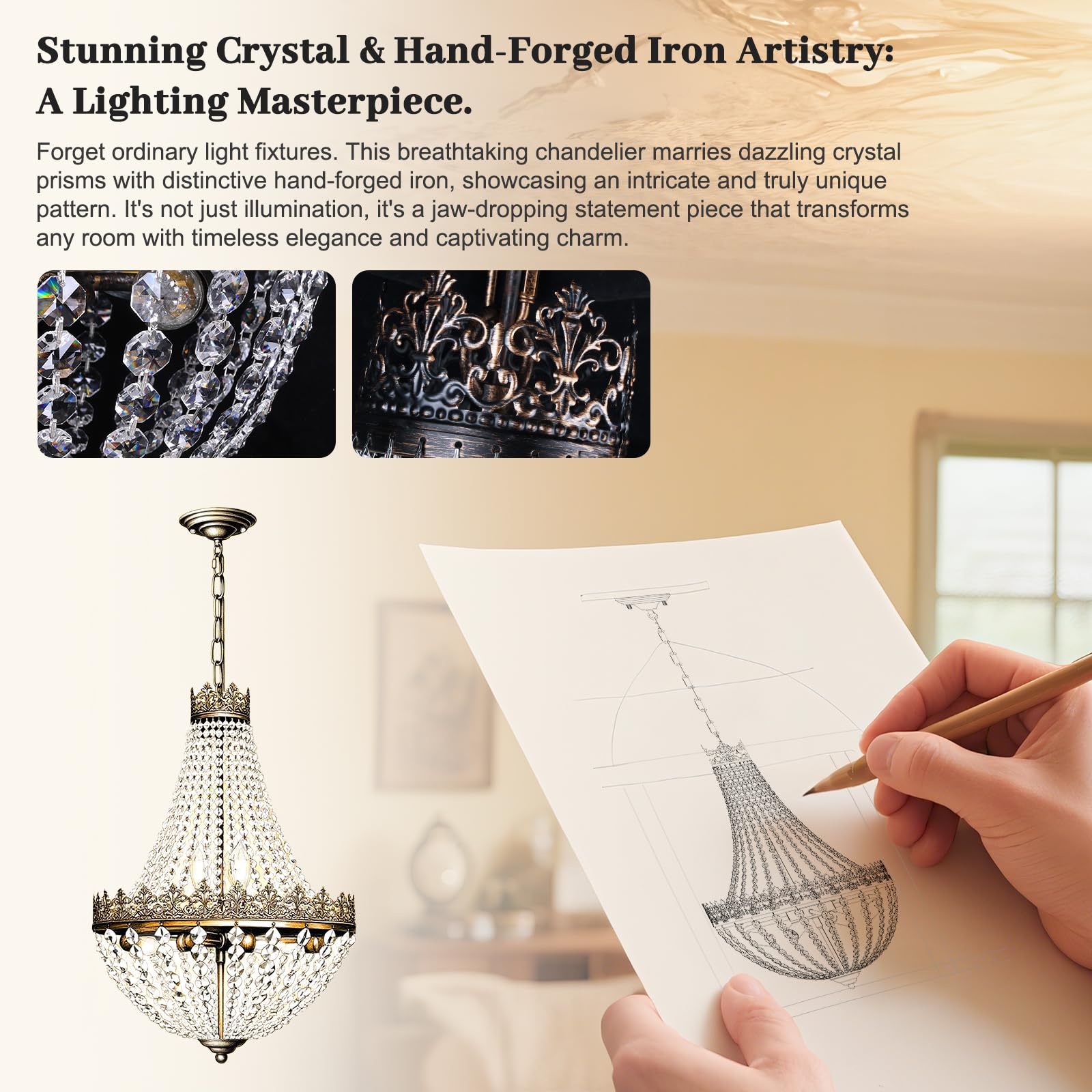 Nordic Hygge Crystal Antique French 6-Light Bedroom Chandelier