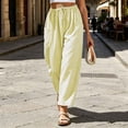 thumbnail image 6 of Miluxas Women's Striped Wide Leg Pants High Waist Drawstring Casual Loose Trousers with Patch Pockets Lightweight Summer Street Vacation Pants Yellow, 6 of 7