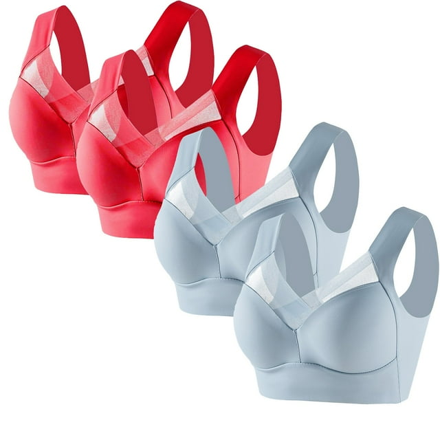 Timegard 4pc Bras for Women Wireless Comfy Breathable Full Coverage High Support Back Smoothing Everyday Bra