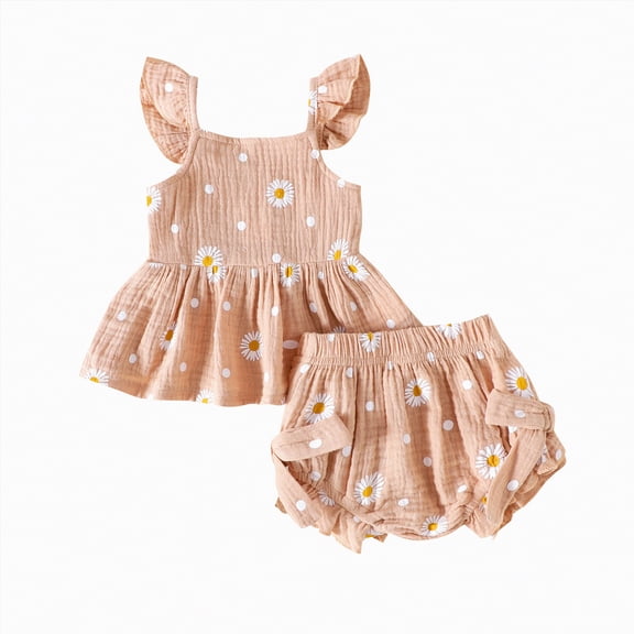 Xudanell 1st Birthday Girl Outfit Printed Baby Girl Fly Sleeve Shirt Dress and Shorts Vacation Outfits Newborn Clothes