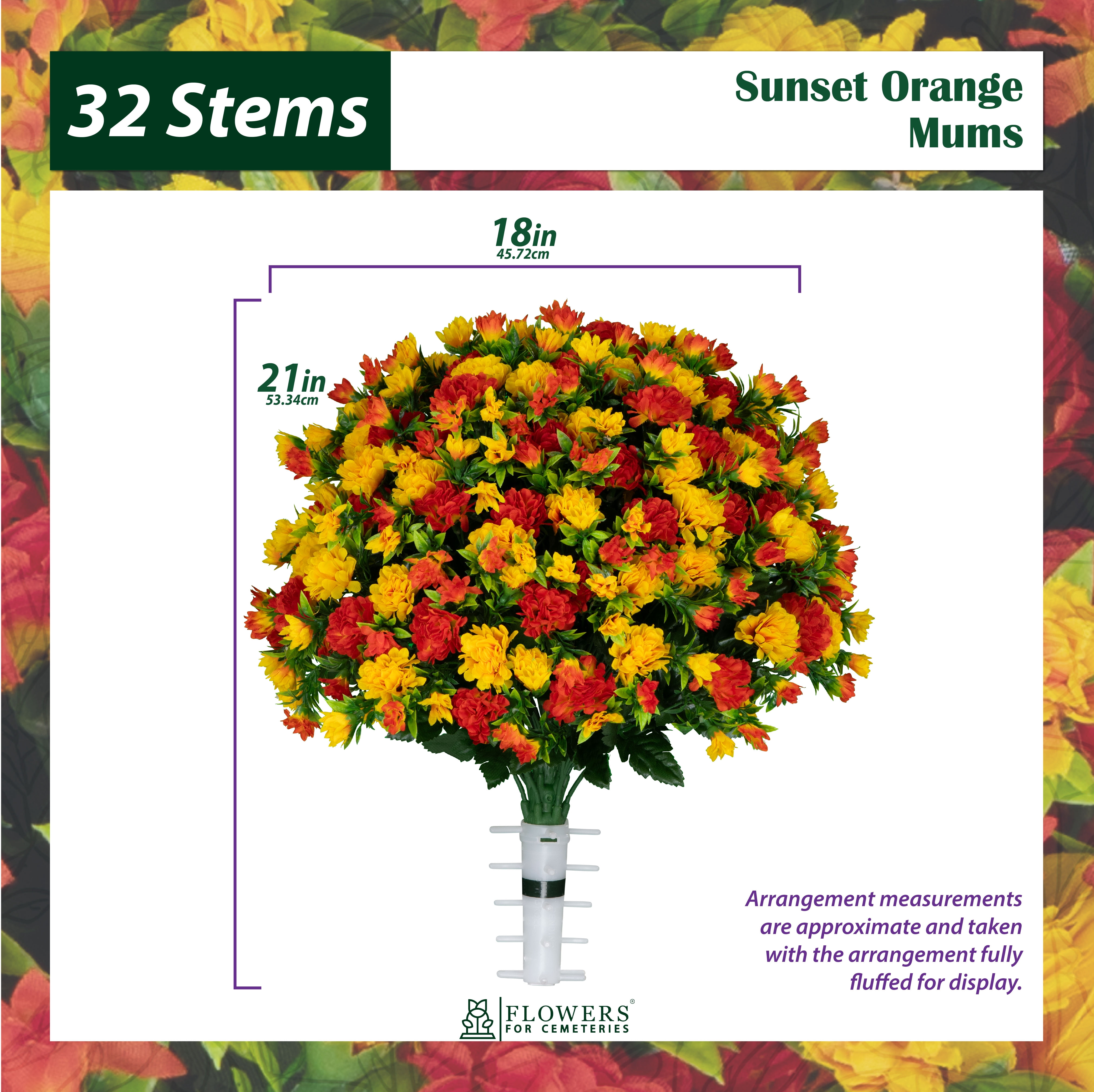 Sympathy Silks Artificial Cemetery Flowers Sunset Orange Garden Mums Bouquet & Saddle