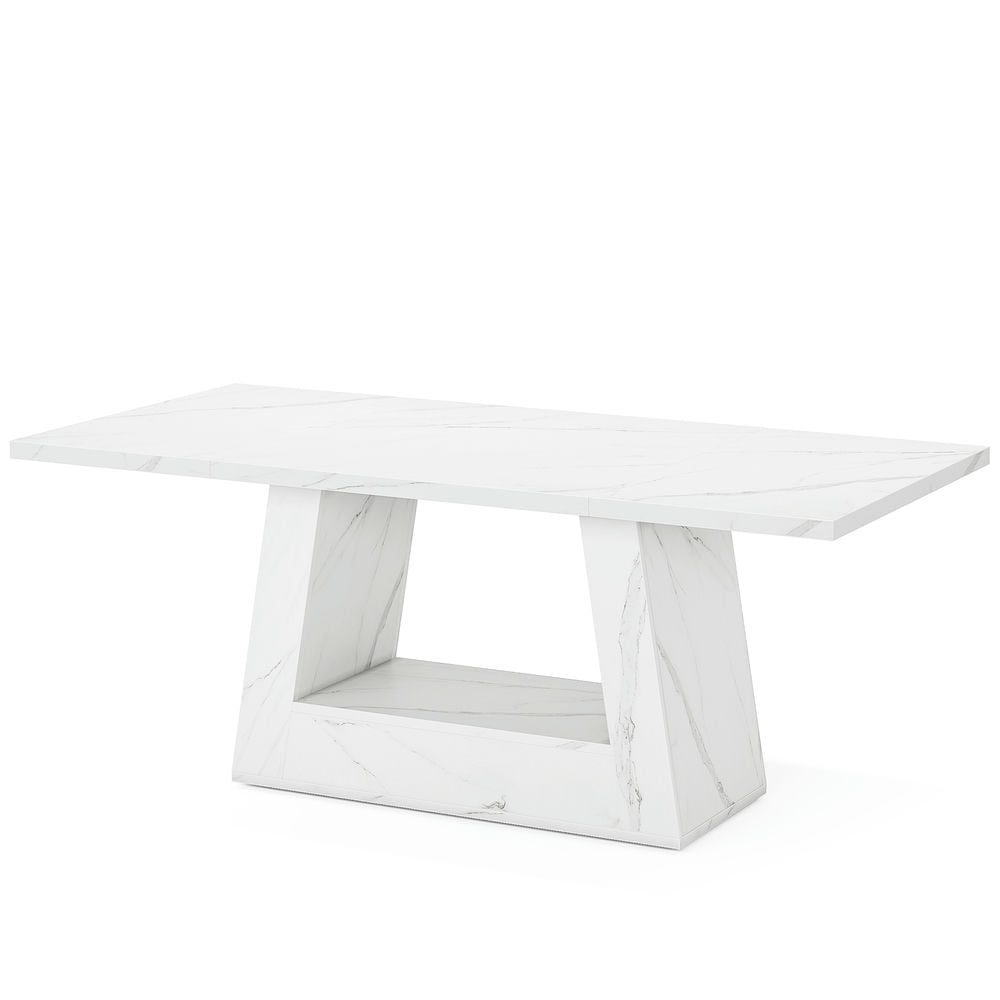 Yardi Yarda Faux Marble Dining Table, 63" Kitchen Table for 4 to 6 People, Dining Table for Indoor, White