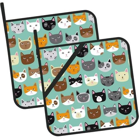 

HPINK-T Cute Cat Head Pot Holders Set of 2 Oven Hot Pads for Kitchen Heat Resistant Washable Potholder for Kitchen Baking