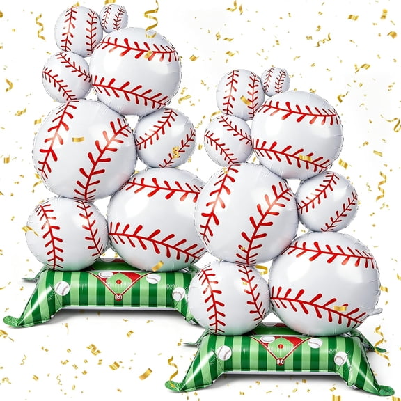 XIBUFE 2 Pcs Baseball Party Decorations-5Ft Self Standing Foil Baseball Balloons|Giant Baseball Foil Balloons with Green Field Base,For Baseball Party Favors,For Sports Theme Party Backdrop