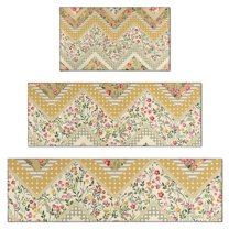 Pioneer Flower Floral Print Pattern Kitchen Rugs Sets Of 3,Kitchen Runner Rugs Non Skid Washable,Decorative Kitchen Floor Mats for Kitchen,Sink,Laundry,17"x30"  17"x47"   17"x59"