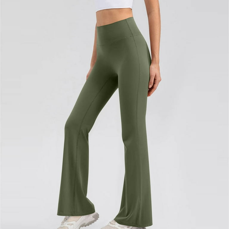 Herrnalise 28/30/32/34 Inseam Women's Bootcut Yoga Pants Long Bootleg  High-Waisted Flare Pants with Pockets Olive Green-L