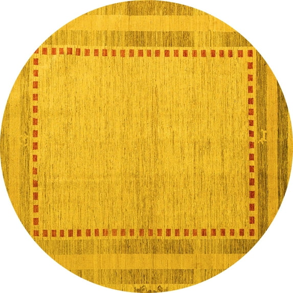 Ahgly Company Machine Washable Indoor Round Abstract Yellow Modern Area Rugs, 5' Round
