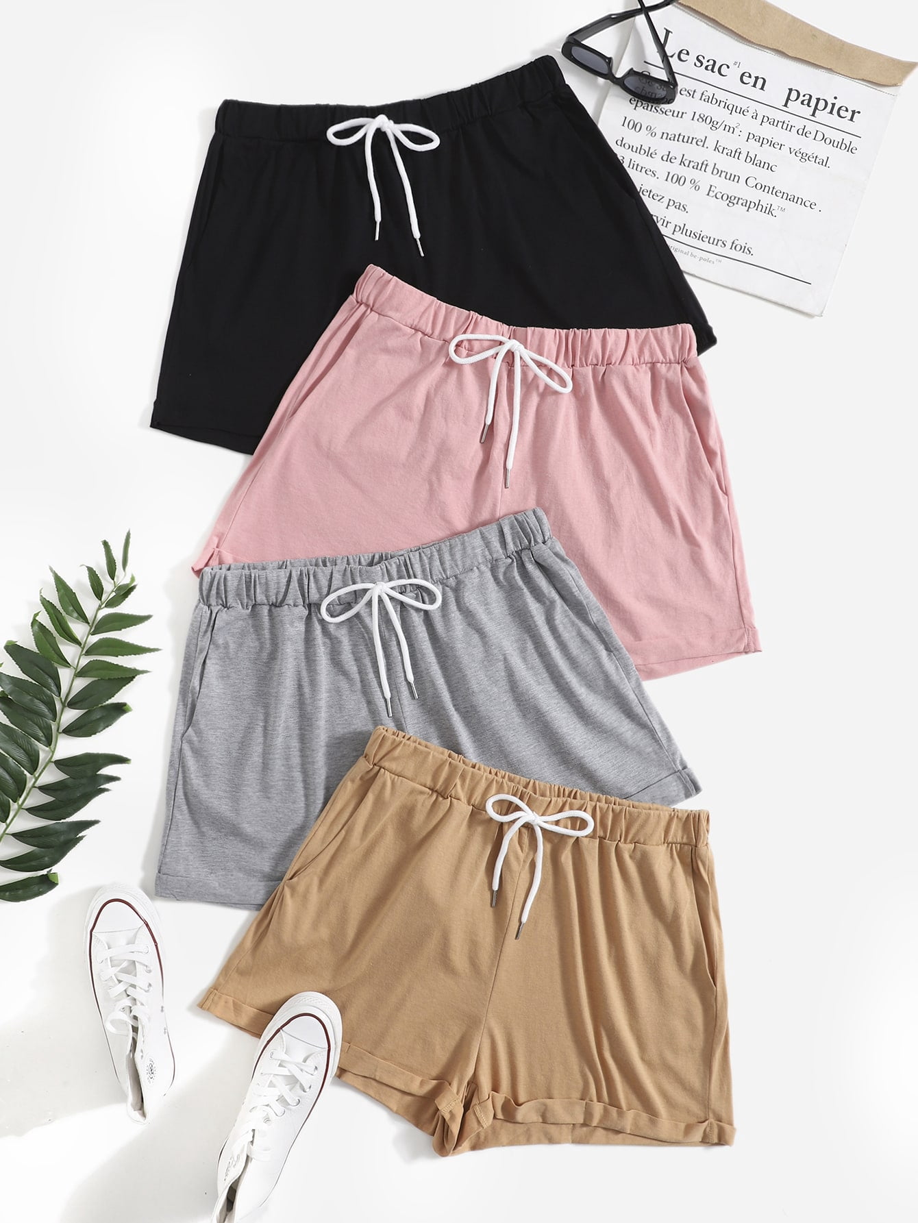 Women's Plus 4pcs Drawstring Waist 