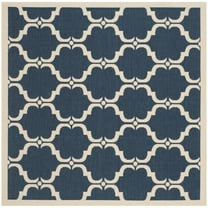 SAFAVIEH Courtyard Estelle Geometric Indoor/Outdoor Area Rug, Navy/Beige, 6'7" x 6'7" Square