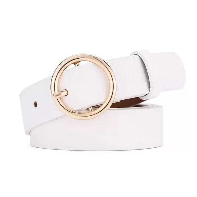 Fashionable Round Buckle Women's Leather Belt - Trendy Student Decorative Accessory for Everyday Wear