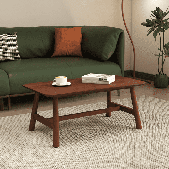 Guyou 35.5” Coffee Table, Rectangle Coffee Tables with Wood Legs for Living Room Bedroom, Walnut Color