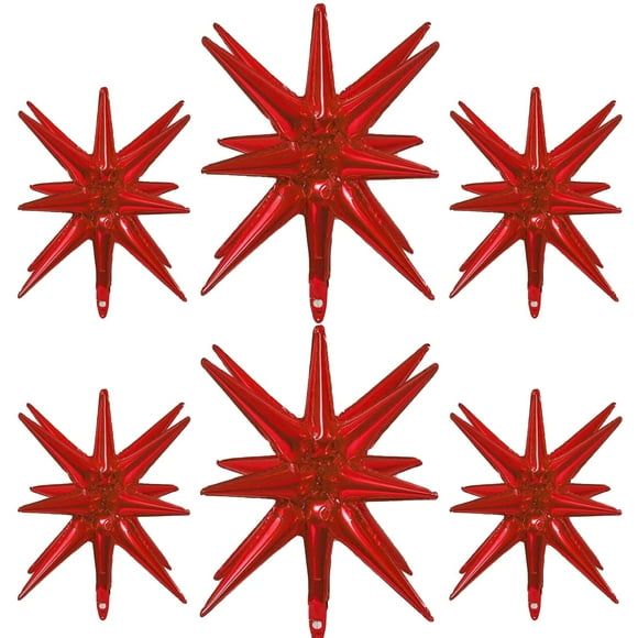 Globos Láser Estrella Roja de 14 Puntas de Papel Aluminio de 22 pulgadas - Paquete de 6