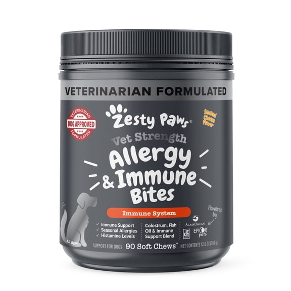 Zesty Paws Vet Strength Allergy & Immune Bites for Dogs, Allergy & Immune Support, Smoked Cheese, 90 Count Soft Chews