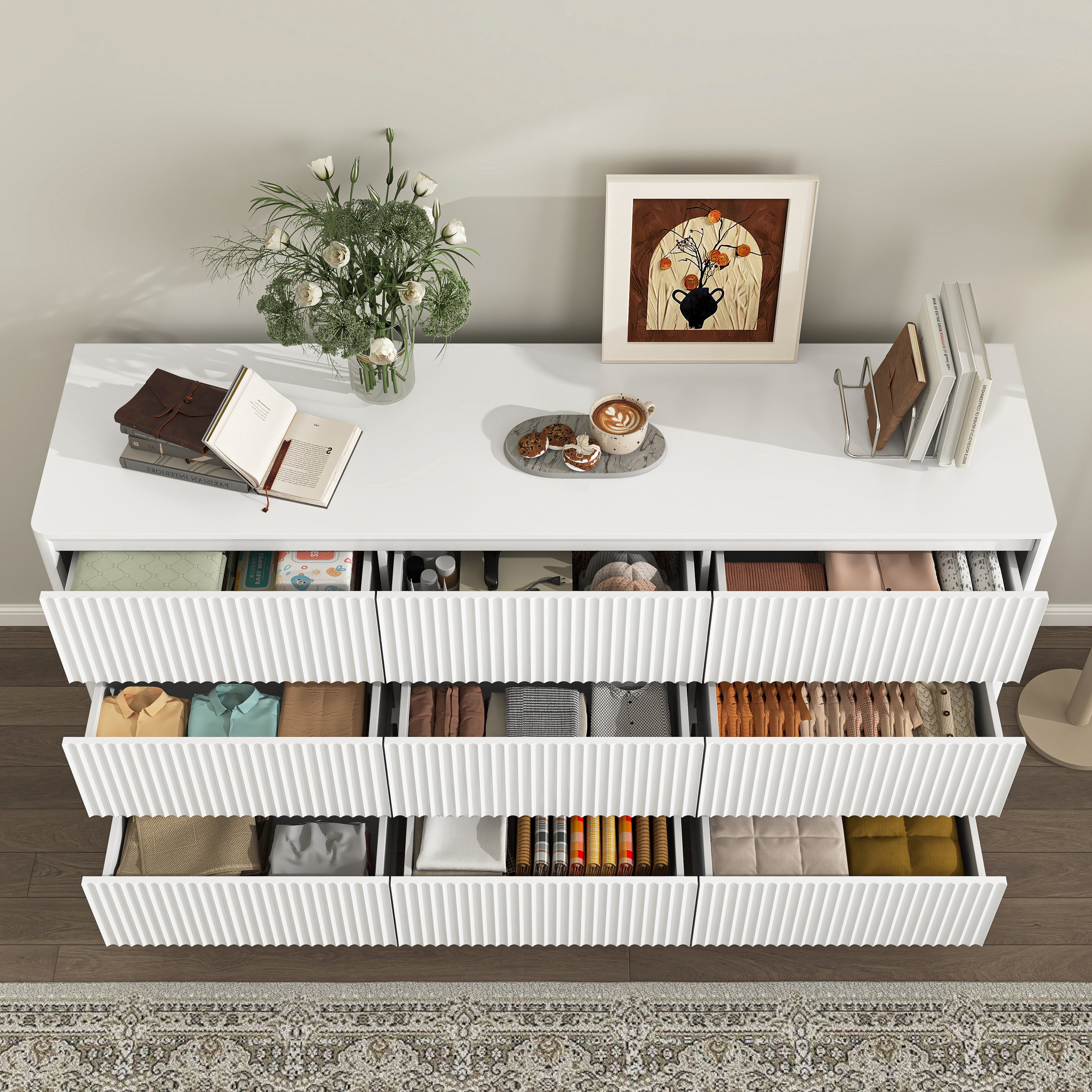 Mintazer 9 Drawers Dresser for Bedroom, Storage Chest of Drawers, Wide Closet Dressers for Hallway, Entryway, Living Room, White