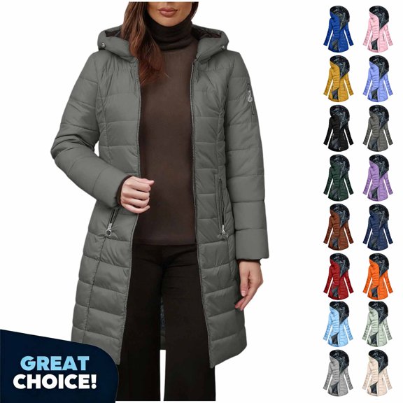 YODETEY Women’s Hooded Mid‑Length Puffer Coat with Pockets, Heavyweight Ladies Warm Winter Parka Coats, Women’s Plus , Size S-5XL