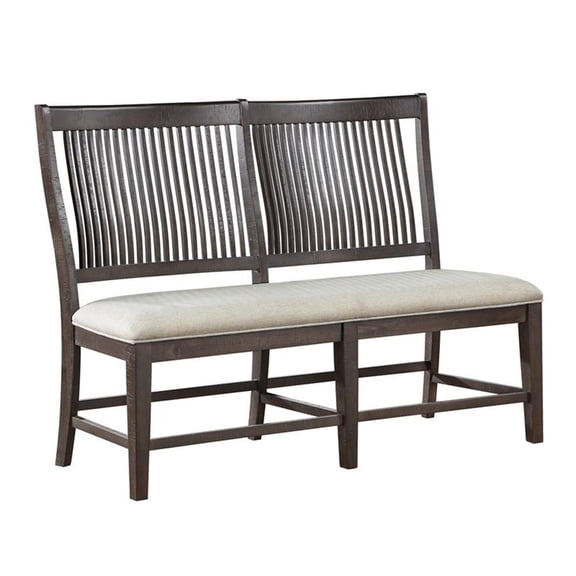 Bowery Hill Rustic Brown Wood Dining Bench with Beige Upholstery