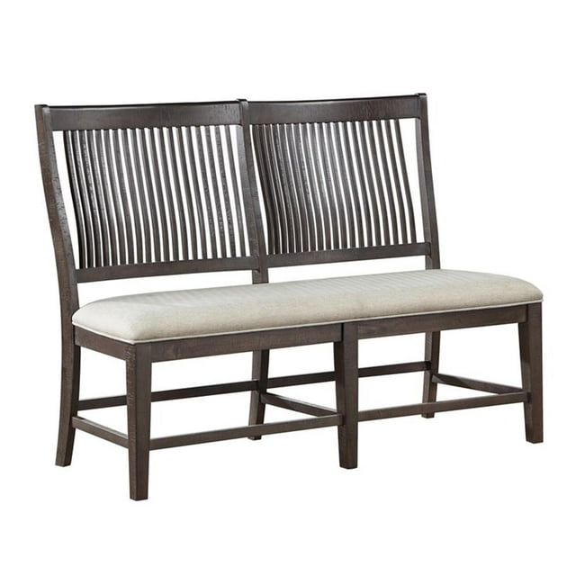 Bowery Hill Rustic Brown Wood Dining Bench with Beige Upholstery