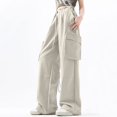 thumbnail image 2 of Kmdttou Cargo Pants Women Baggy Solid Color Fashion Casual Loose Broad Leg Full Length Pants, 2 of 6