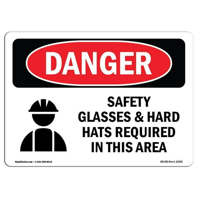 SignMission OS-DS-A-1218-L-1555 12 x 18 Po Signe de Danger OSHA - Symbole de Sécurité et Casques Requis