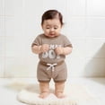 thumbnail image 2 of REDARER Baby Boys Stripe Waffle Knit "Mama's Boy" Romper & Shorts 2-Piece Outfit,9-12 Months, 2 of 4