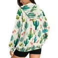 thumbnail image 2 of COEQINE Oversized Women's Hoodie Fashion Full Zipper Sweatshirts Cactus and Flower White Print Long Sleeve Casual Wear Fall Winter Outfits Jacket with Pockets, 4XL, 2 of 7