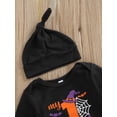 thumbnail image 5 of Bagilaanoe 3Pcs Newborn Baby Girl Halloween Outfits Letter Print Long Sleeve Romper Tops Skull Ghost Pumpkin Pattern Trousers Hat 6M 12M 18M 24M Infant Fall Long Pants Set, 5 of 9