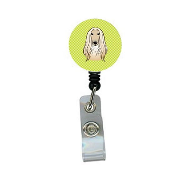 Checkerboard Lime Green Afghan Hound Retractable Badge Reel 
