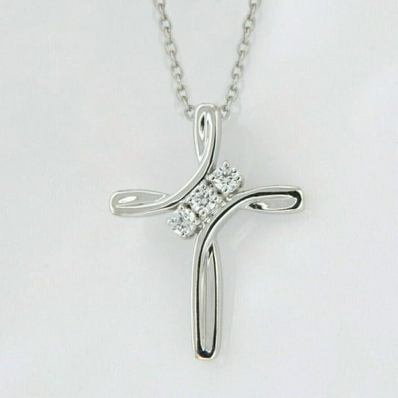 1Ct Round Cut Lab Created Diamond Women's Cross Pendant Necklace 14k White Gold Plated Free Chain 18"