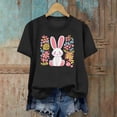 thumbnail image 4 of AKOEE Easter Outfits for Women Teen Girls Cute Floral Bunny Printed Short Sleeve Tops Graphic Basic Tee Shirt (XL, Black), 4 of 7