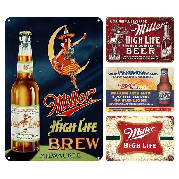 Kit Pintura Hierro Rectangular Placa Metal Vintage Miller Beer 20x30cm 4 Uds.