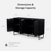 EYYTHUNG 4 Door Fluted Sideboard Buffet Cabinet, Modern Accent Storage Credenza with Adjustable Shelves, Black