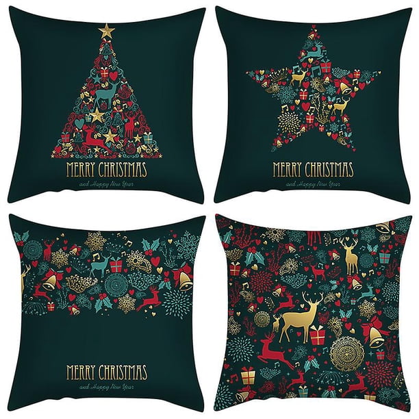 Funda de Cojín de Navidad, Funda de Almohada de Navidad, Cojín de Funda de Almohada de Navidad de 4 Piezas, Funda de Cojín Decorativo de 45x45 cm con Cremallera Oculta, Pillo de Navidad XianweiShao 8390611325749