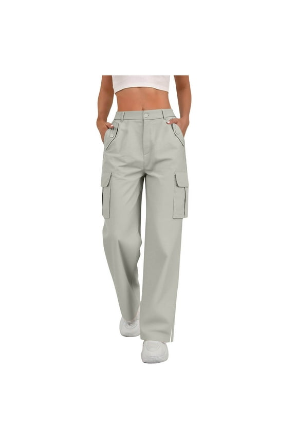 Women's Cargo Pants Elastic Waist Street Style Trousers Multiple Pockets Side Slits Pre-Shrunk Coolmax Loose Fit Comfortable Casual S-2XL