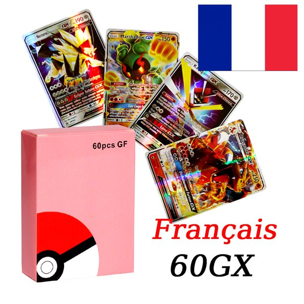 Cartas de Pokémon francés para niños, juguetes de regalo de Navidad y Año Nuevo, oro, plata, negro, Vmax, GX, Vstar V Fivean unisex