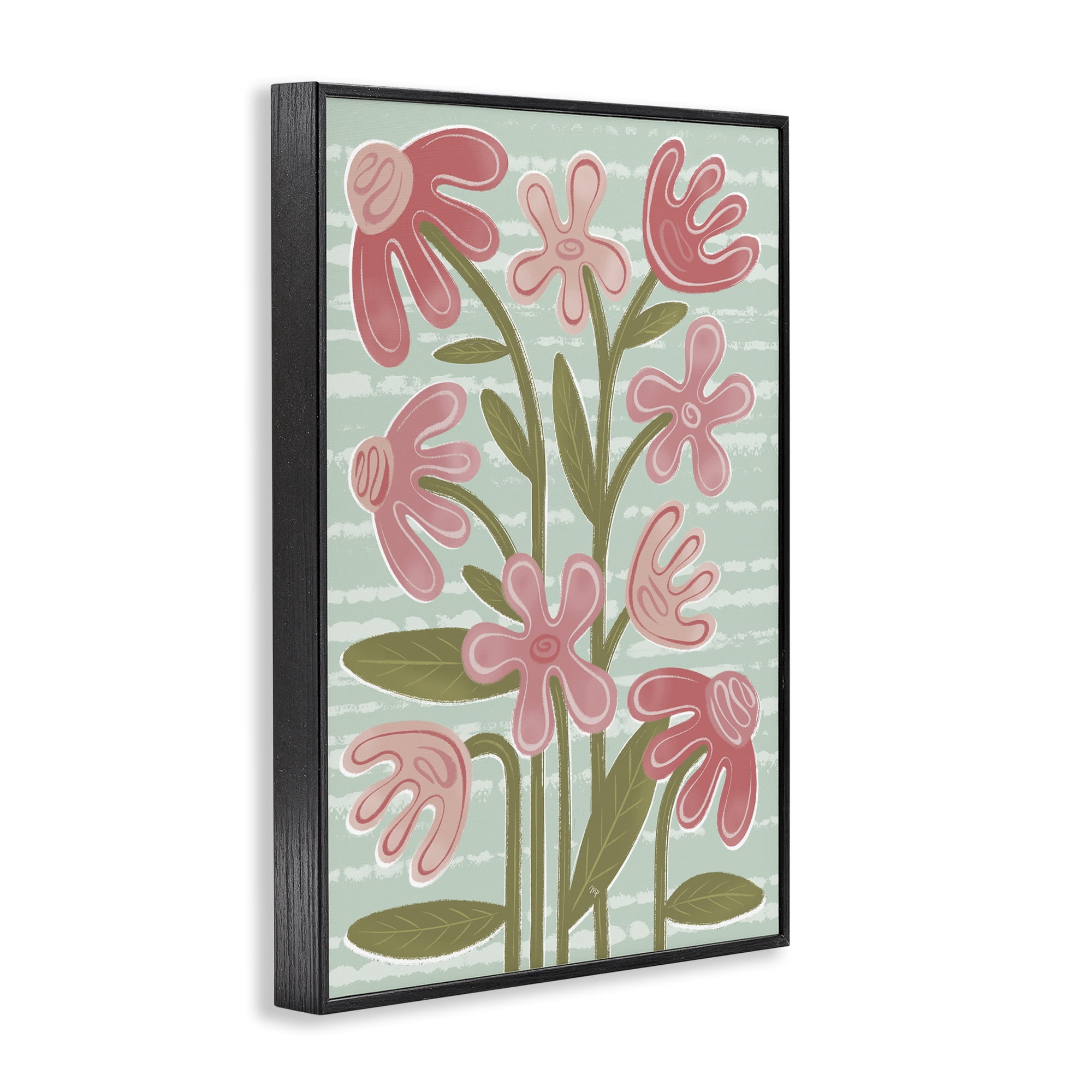 Stupell Industries Pink Whimsy Midcentury Flowers Black Framed Giclee Art, design by Martina Pavlova