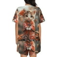 thumbnail image 6 of Fotbe Adorable Kitten In Kimono Print Pajama Set for Women 2 Piece Loungewear Short Sleeve Tops and Shorts Set Soft Sleepwear-XX-Large, 6 of 7