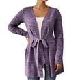 thumbnail image 3 of Gyexs Cardigans for Women Lightweight Long Sleeve Cardigan Sweaters Open Front Shrugs Fall Outerwear with Belt (Purple, Size S), 3 of 7